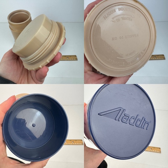 Vtg Aladdin Plastic Travel Thermos Tan Blue Pint Wide Mouth Decor Upcycle READ - Picture 8 of 11
